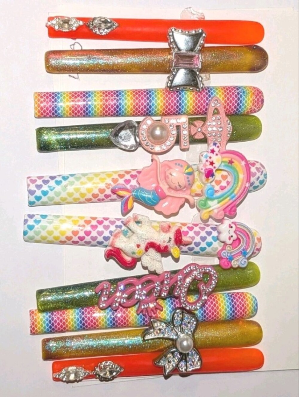 SolddddHand Crafted 6Xl Acrylic Rainbow & Orange Press-On Nails Set with Charms - Picture 11 of 16